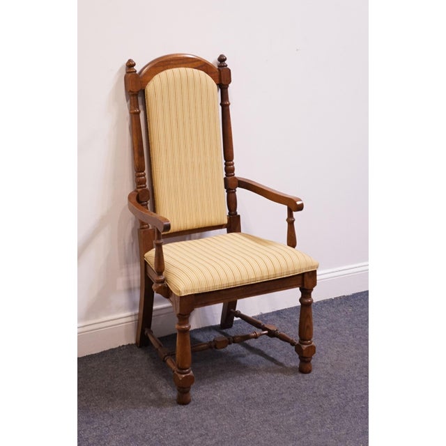 High End Vintage Solid Oak Rustic European Dining Arm Chair For Sale - Image 4 of 8