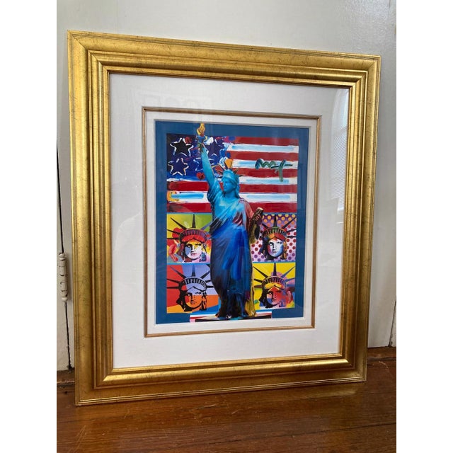 Paint Peter Max “Patriotic Series: Full Liberty” Hand-Painted Mixed Media Print For Sale - Image 7 of 8