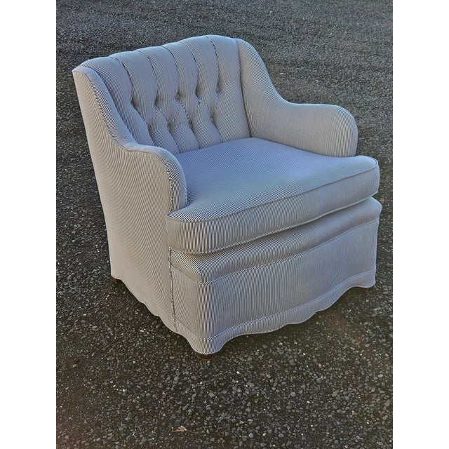 Art Deco 1950s Art Deco/Hollywood Regency Tufted Pin Stripe Club Chairs For Sale - Image 3 of 11