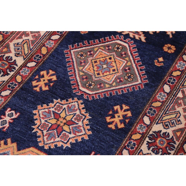 Tribal Tribal Super Kazak Blue/Beige Wool Runner Rug- 2'9'' X 9'8'' For Sale - Image 3 of 10