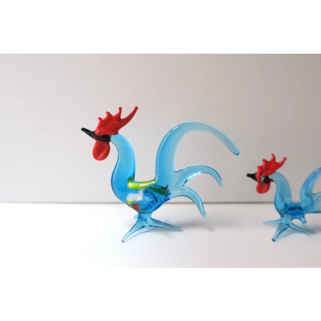 Folk Art Vintage Handmade Art Glass Rooster Set, 1970s, Set of 4 For Sale - Image 3 of 6