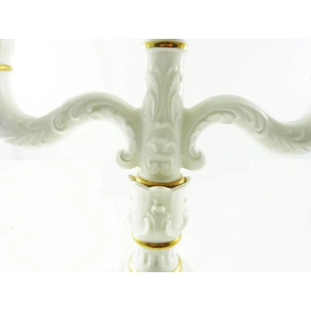 1920s Vintage Karl Tutter Three Branch Candelabra Hutschenreuther in Cream With Gold Trim For Sale - Image 5 of 9