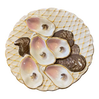 Late 20th Century Gold Net Turkey Oyster Plate For Sale