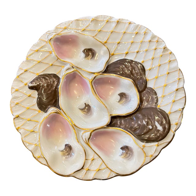 Late 20th Century Gold Net Turkey Oyster Plate For Sale