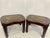 A pair of small hardwood rectangular low tables with a deep apron, sturdy straight legs and hoof feet. The tops are inlaid...