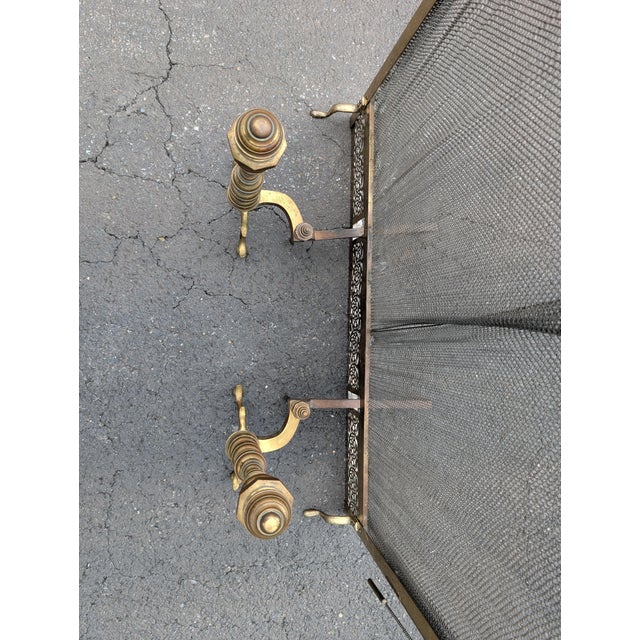 Mid 20th century Hollywood Regency Brass Fireplace Andirons With Flex Screen For Sale In Washington DC - Image 6 of 11