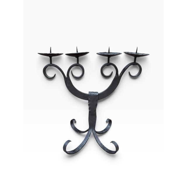 Metal Mid-Century German Brutalist Hand- Forged Wrought Iron 4-Arm Candelabra For Sale - Image 7 of 10