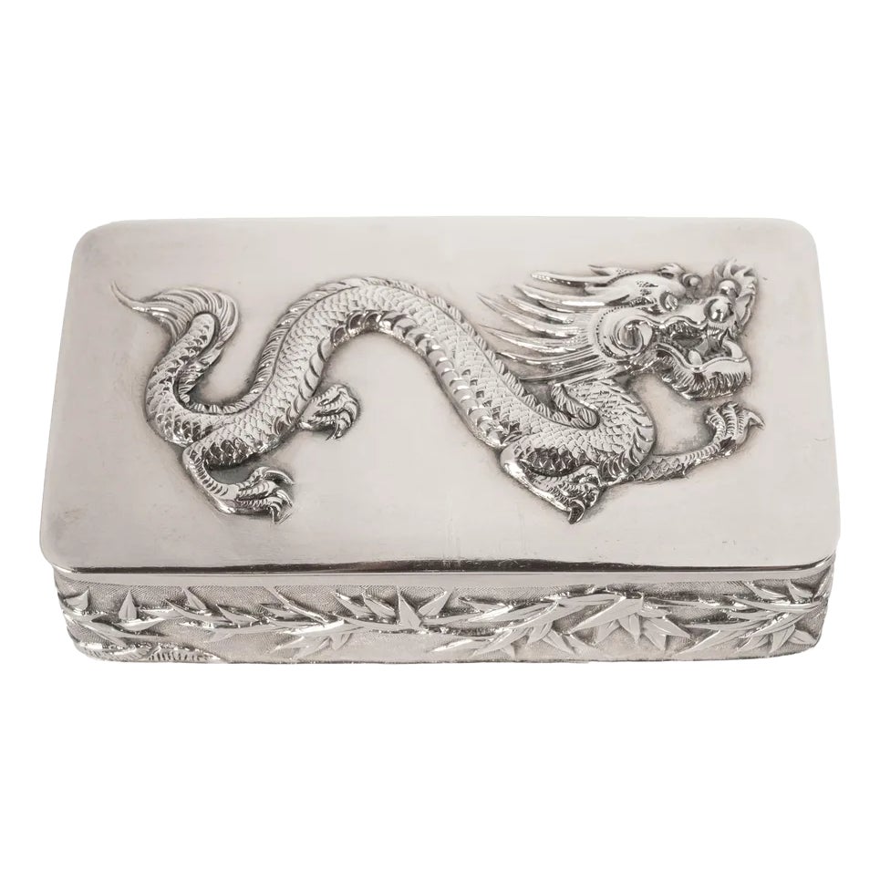 Antique Chinese Qing Dynasty Export Silver Gilt Dragon Snuff Box Wang ...