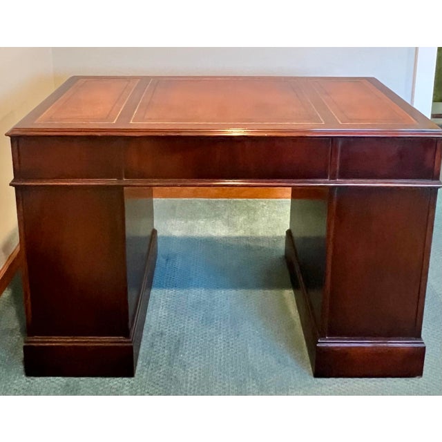 Brown Colonial Manufacturing Leather Top Mahogany Regency Desk For Sale - Image 8 of 10