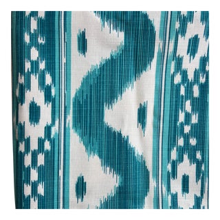 Quadrille Bali Hai Turquoise Ikat Linen Fabric - 1 1/4 Yards For Sale