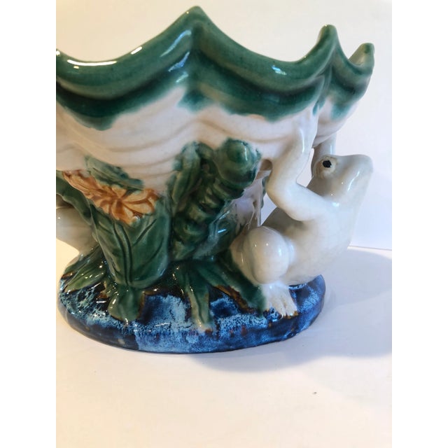 Vintage Mid 20th Century Majolica Frog Pedestal Bowl For Sale - Image 9 of 12