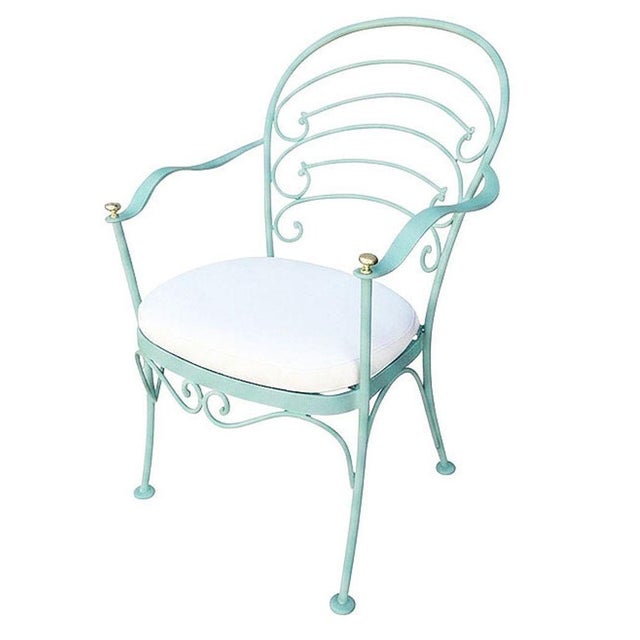 Mid-Century Modern 1950s Restored Teal "Ribcage" Patio/Outdoor Lounge Chair W/ Brass, Set of Two For Sale - Image 3 of 7