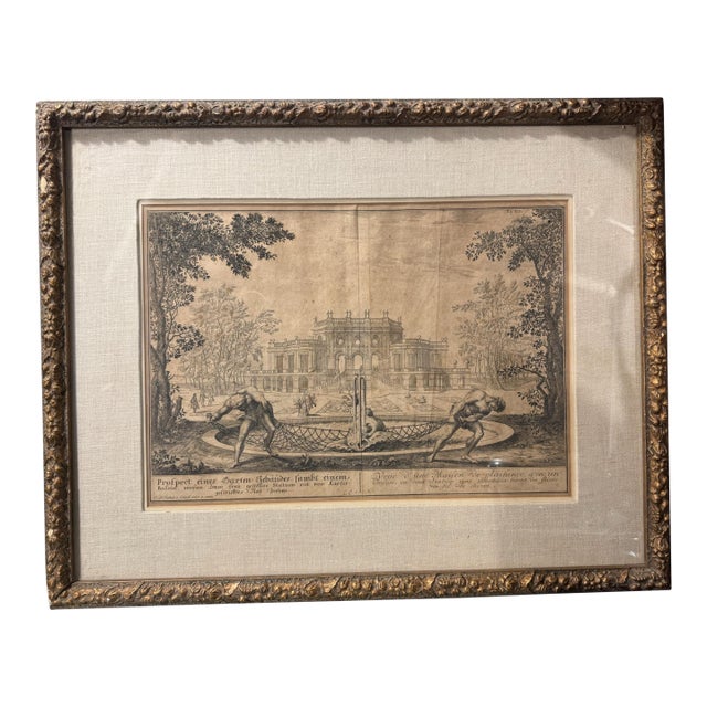 Antique Gilt Framed Litho Book Print View of the Garden Building j.b. Fischer Von Erlach For Sale