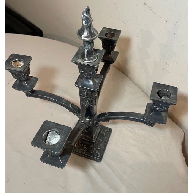 Silver Antique Ornate 5 Branch Silver-Plate w.b. Candlestick Candelabra Centerpiece For Sale - Image 8 of 10