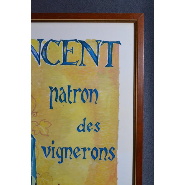 Yellow 1981 Henri Vincenot Pommard Saint-Vincent Burgundy Wine Poster, Framed For Sale - Image 8 of 13