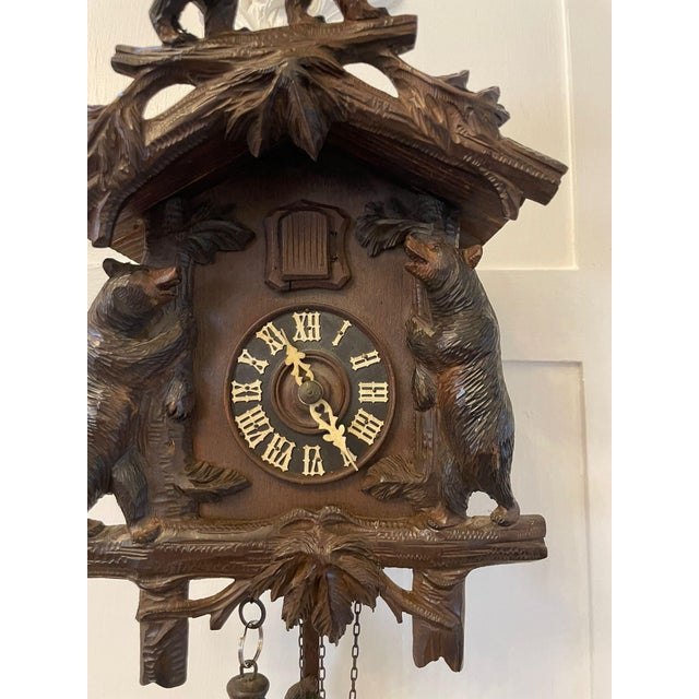 Antique Black Forest Carved Bear Cuckoo Clock, 1880 For Sale - Image 3 of 18