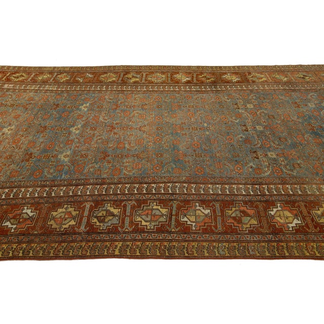 Persian 1900s Antique Persian Bidjar Wool Runner in Blue With Allover Floral Motif For Sale - Image 3 of 9