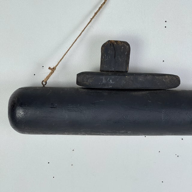 Charcoal Unique Folk Art Primitive Hand Made Wooden Submarine in Charcoal Black, Wall Hanging Sculpture For Sale - Image 8 of 10