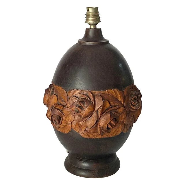 Art Deco Wood Hand Carved Table Lamp, France, 1940s For Sale - Image 11 of 11