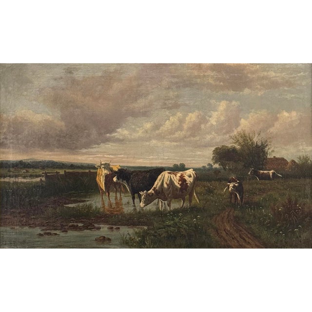 Beaux-Arts Antique Oil Painting on Canvas by Henri Dupont (1890-1961) 'Grazing Cattle' For Sale - Image 3 of 18