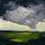 Descent by Nicole Hyde | Oil Painting of dark clouds over a green landscape For Sale