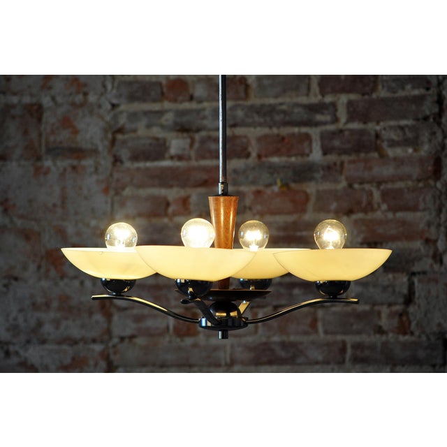 Art Deco Chandelier in Chromed Steel, Beech and Opal Glass, Czech, 1920s For Sale - Image 12 of 13