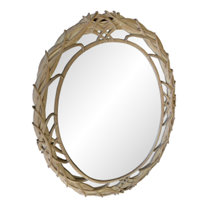 Vintage Carolina Mirror Co Oval Palm Frond Leaf Leaves Palm Beach Wall Mirror