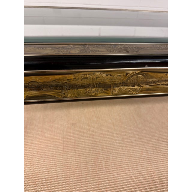 1970s Bernhard Rohne Acid Etched Brass Coffee Table for Mastercraft For Sale - Image 5 of 12