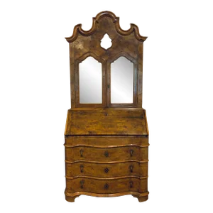 Antique Venetian Walnut Burl Wood Secretary Desk
