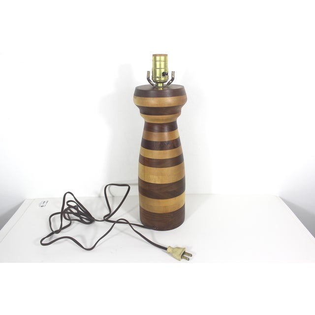 Vintage Stacked Turned Wood Marquetry Table Lamp For Sale - Image 10 of 12