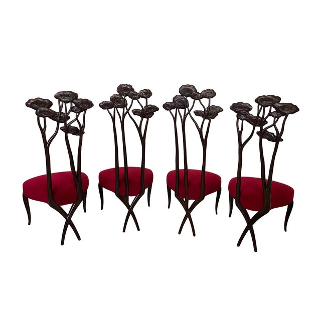 Christopher Guy Christopher Guy Le Jardin Carved Floral Mahogany Dining Chairs, Set of 4 For Sale - Image 4 of 18