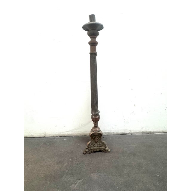 Gothic Antique 19 Century Tall Gothic-Style / Religious French Altar Candlestick For Sale - Image 3 of 12