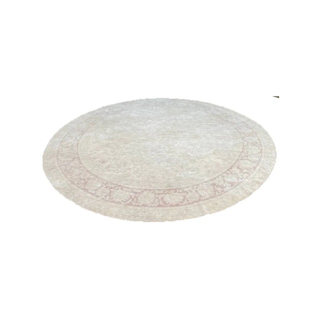 Tan 2020s Vintage Round Mahal Style Area Rug 12x12 For Sale - Image 8 of 11