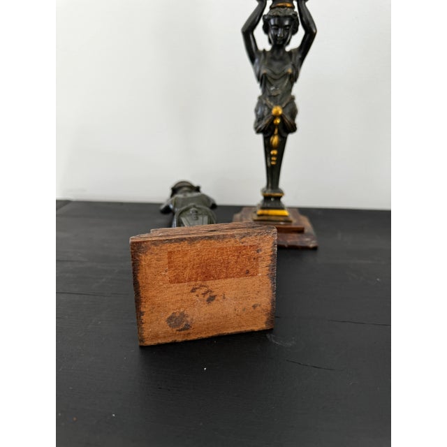 Metal Pair of Antique Figurative Candlesticks For Sale - Image 7 of 8