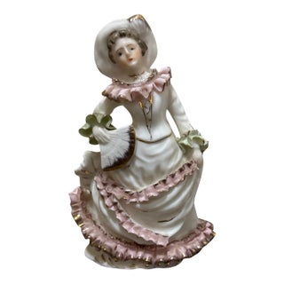 Vintage Hand-Painted Porcelain Victorian Lady Figurine For Sale