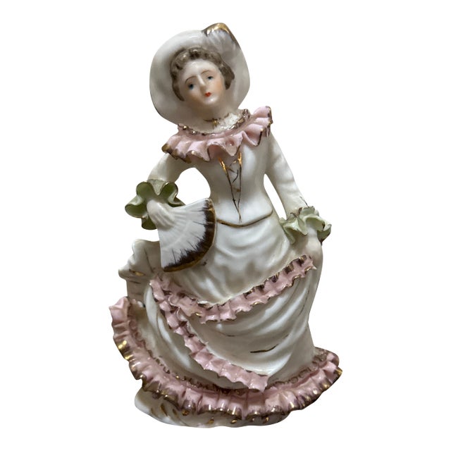 Vintage Hand-Painted Porcelain Victorian Lady Figurine For Sale