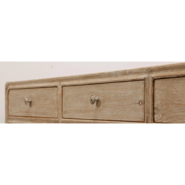 Early 21st Century Contemporary Weathered White Wash Reclaimed Pine Wood Peking Ming Console Table With Three Drawers For Sale - Image 5 of 9