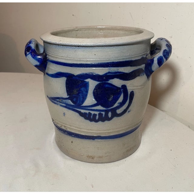 Ceramic Antique 1800's Handmade Stoneware Salt Glazed Crock Pottery Jug Vase W/ Handle For Sale - Image 7 of 11