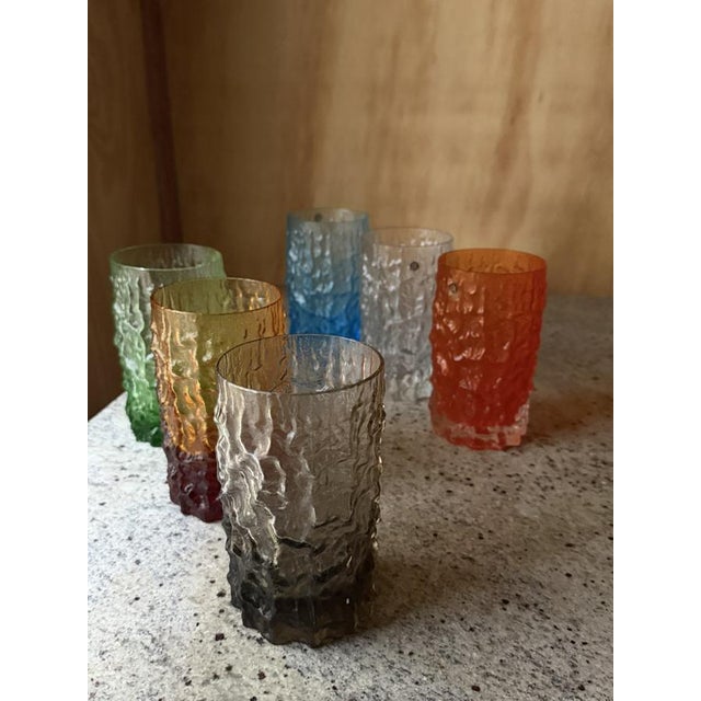 Blue Italian Textured Bark Glasses in the style of Geoffrey Baxter, 1960s, Set of 6 For Sale - Image 8 of 18