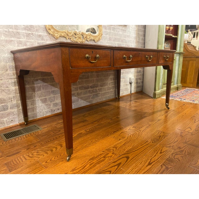 Red Mid 20th Century Winston Churchill Replica Mahogany Partner's Desk For Sale - Image 8 of 9
