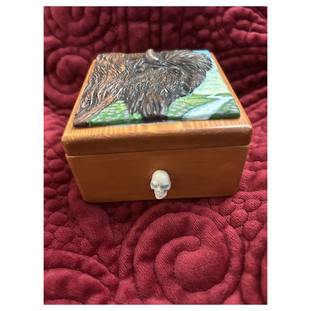 Brown Ooak, Carved,Wood, Buffalo Box/Skull Turquoise For Sale - Image 8 of 10