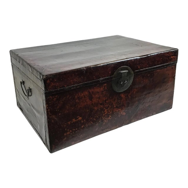 Chinese Antique Leather Trunk For Sale