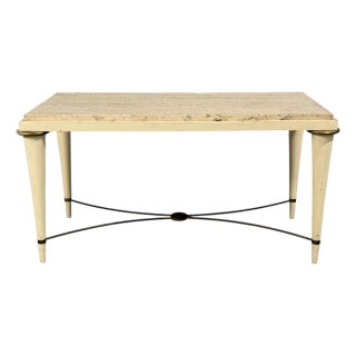 Neoclassical, Coffee Table, Travertine, Wood, Bronze, Usa, 1960s For Sale