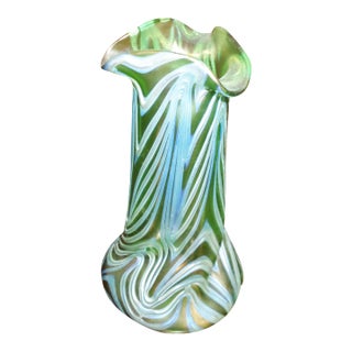 Antique Art Nouveau Lotze Green Art Glass Hand Blown Vase Attributed For Sale
