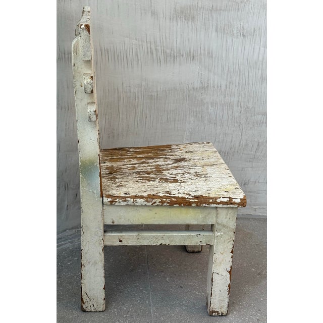 Shabby Chic Charming Antique Gustavian Child’s Wooden Chair With Chippy Paint Finish & Rustic Vibe, Dating From Early 20th Century For Sale - Image 3 of 12