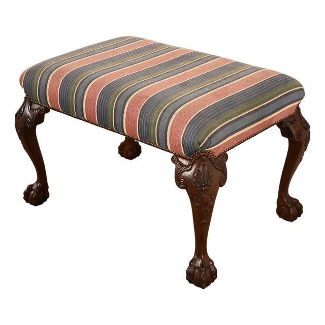 Baker Furniture Historic Charleston Chippendale Carved Mahogany Stool or Ottoman For Sale