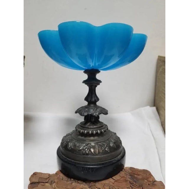 French Napoleon III Blue Opaline Glass Compotiere Table Centerpiece, 1890s For Sale - Image 5 of 11