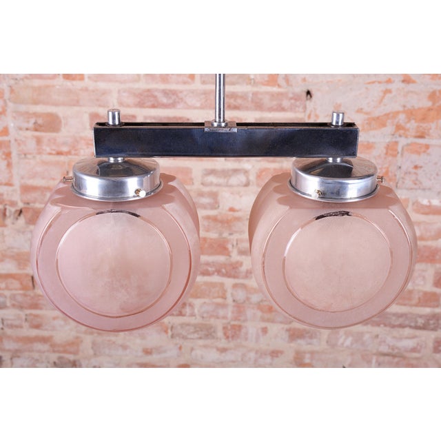 1930s Art Deco Chandelier in Chrome-Plated Steel and Opaline Glass, Czech, 1930s For Sale - Image 5 of 10