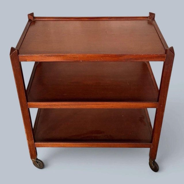 2000 - 2009 Mid-Century Three-Tier Wooden Drinks Trolley on Castors For Sale - Image 5 of 7