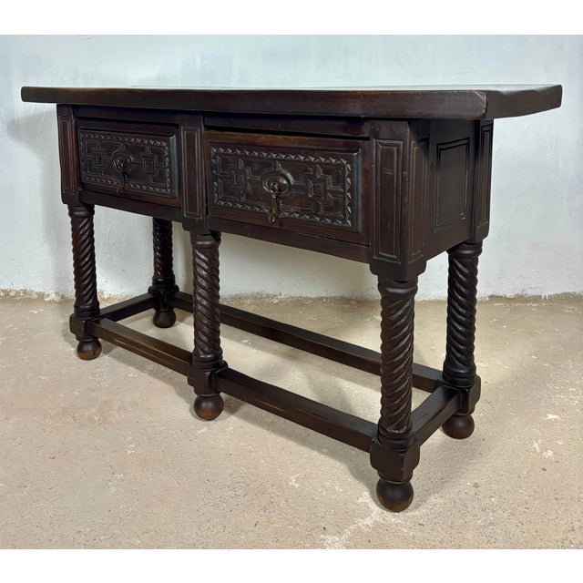 Late 19th Century Spanish Baroque Style Walnut Console Table with Twisted Legs For Sale - Image 14 of 18